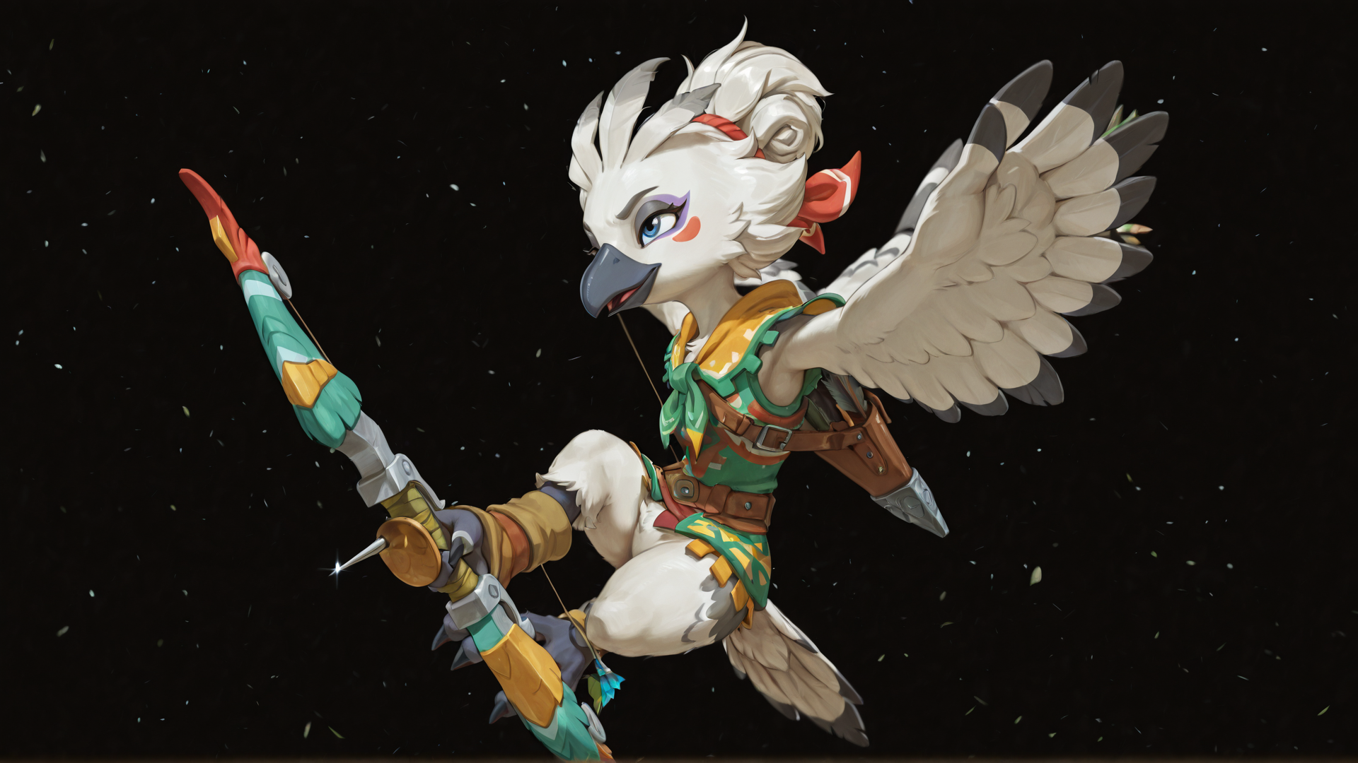 solo, anthro, avia, the_legend_of_zelda, rito, tulin, tulin_(tloz), flying, bow_(weapon), archery,