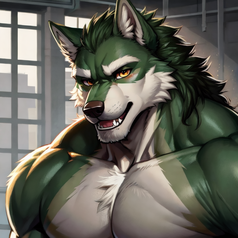 knotted_penis, wolf green muscles