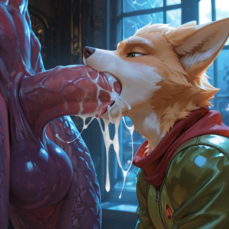 Fox_mccloud sucking off Ridley's (from metroid) big long penis. realistic, photorealism, huge_penis, long_penis, excessive_cum, hyper_genitalia, nintendo, starfox, Ridley, penis_in_mouth