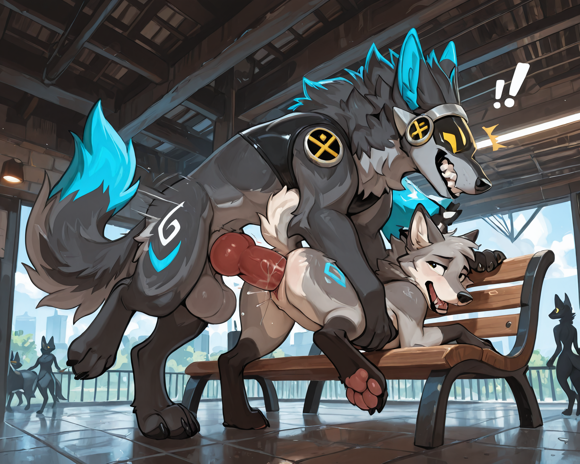 by_kluclew:1.5, duo, protogen, anthro, anthro_protogen, anthro_protogen, anthro_protogen, avali, female_protogen, protogen_avali, protogen_avali, hybrid, blue_fur, female, thin, slender, small_breasts, small_waist, jagged_mouth, digitigrade, three_toes, four_fingers, sweatpants, crop_top, sitting, exposed_pussy, surprised, scared_face, distress, explicitly_stated_non-consent, screaming, presenting_vulva, barely_visible_vulva, clothing_lift, presenting_breasts, exposed_breast, sitting_on_bench, on_side, exclamation_point BREAK wolf, feral, male_wolf, feral_wolf, feral_wolf, feral_wolf, feral_wolf, quadruped, grey_fur, panting, erection, canine_penis, knot, huge_penis, huge_balls, penis_in_vagina, balls_deep, mounting, rough_sex, thrust_lines, thrusting, heavy_thrusting, ball_slap, bouncing_balls,  BREAK male/female, male_feral, female_anthro, female_protogen, male_wolf, vaginal, vaginal_penetration, ridiculous_fit, extreme_penetration, extremely_thick_penetration, stretched_pussy, anus, bestiality, intraspecies_bestiality, male_penetrating_female, sunny, park, populated_park, detailed_fur, being_watched, crowd, park_bench, one_leg_up, wolf_penetrating_protogen