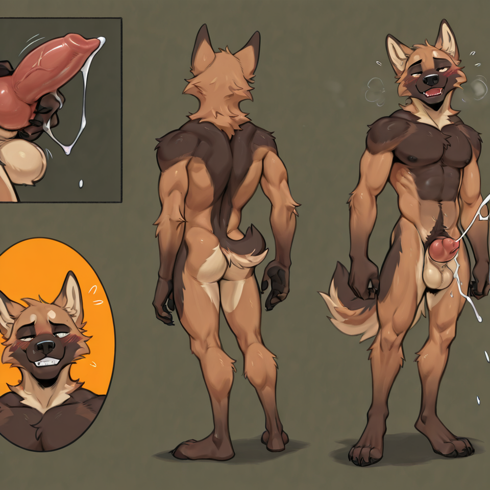 Muscular, animal_genitalia, sheath, balls, big_sheath, solo, masturbation , canine_genitalia, nude, cumshot,