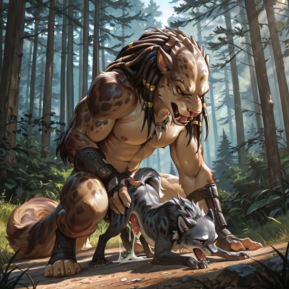 male/male, feral_penetrating_feral, size_difference, animal_genitalia, predator_penetrating_prey, predator/prey,