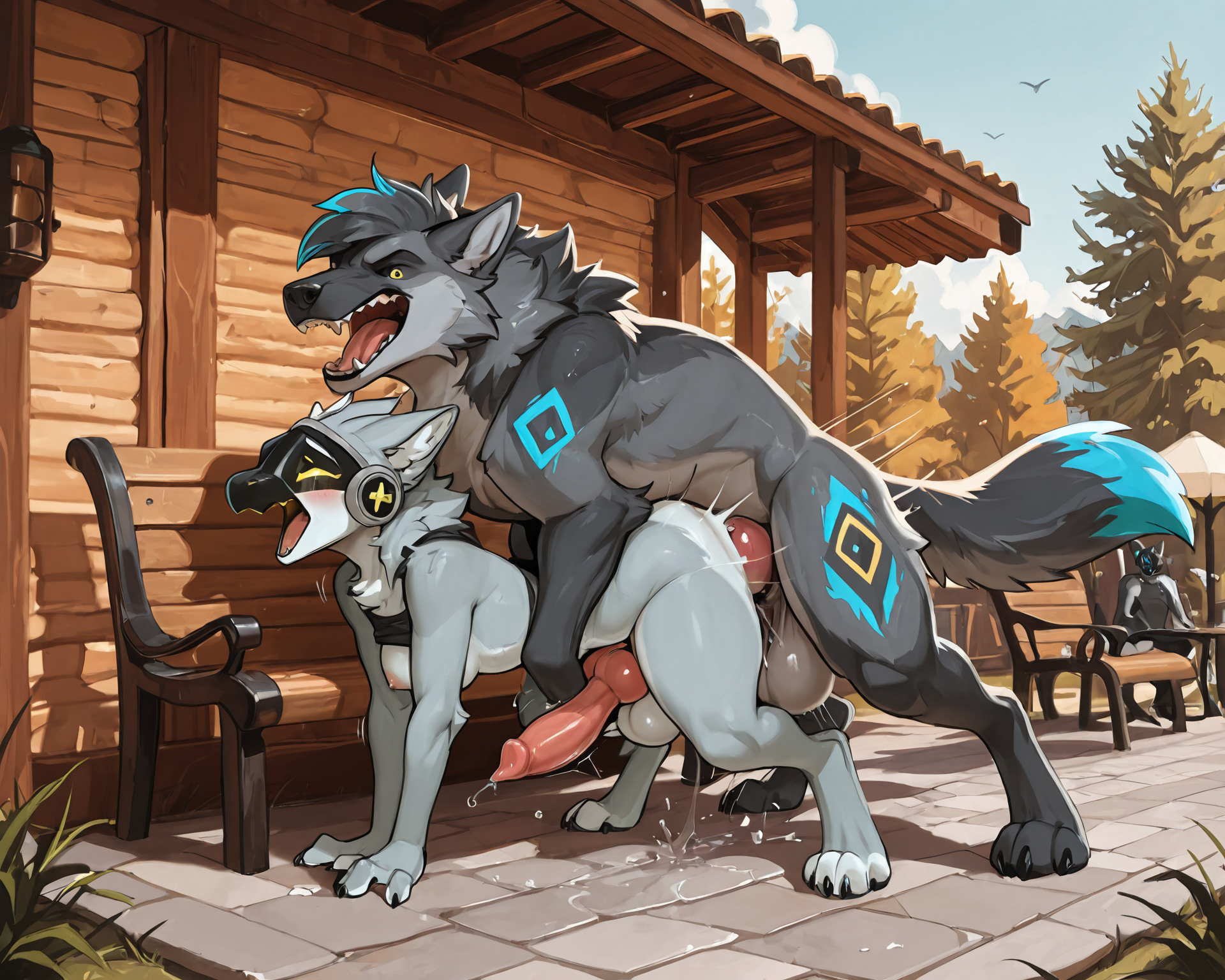 by_kluclew:1.5, duo, protogen, anthro, avali, protogen_avali, protogen_avali, hybrid, blue_fur, female, thin, slender, small_breasts, small_waist, jagged_mouth, digitigrade, three_toes, four_fingers, sweatpants, crop_top, sitting, exposed_pussy, surprised, scared_face, distress, explicitly_stated_non-consent, screaming, presenting_vulva, barely_visible_vulva, clothing_lift, presenting_breasts, exposed_breast, sitting_on_bench BREAK wolf, feral, quadruped, grey_fur, standing, all_fours, snarling, erection, canine_penis, knot, huge_penis, huge_balls, penis_in_vagina, balls_deep, mounting, rough_sex, thrust_lines, thrusting, heavy_thrusting BREAK male/female, male_feral, female_anthro, female_protogen, male_wolf, vaginal, vaginal_penetration, ridiculous_fit, extreme_penetration, extremely_thick_penetration, stretched_pussy, anus, bestiality, intraspecies_bestiality, male_penetrating_female, sunny, park, populated_park, detailed_fur, being_watched, crowd, park_bench, missionary_position