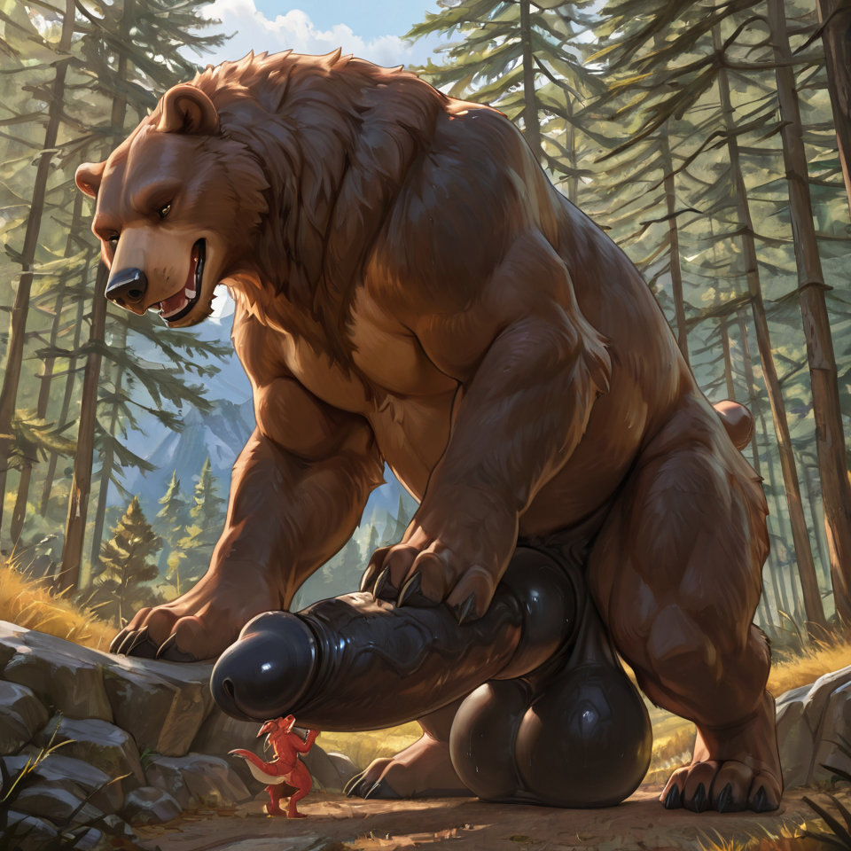 feral, dragon, huge_penis, huge_balls, huge, bear