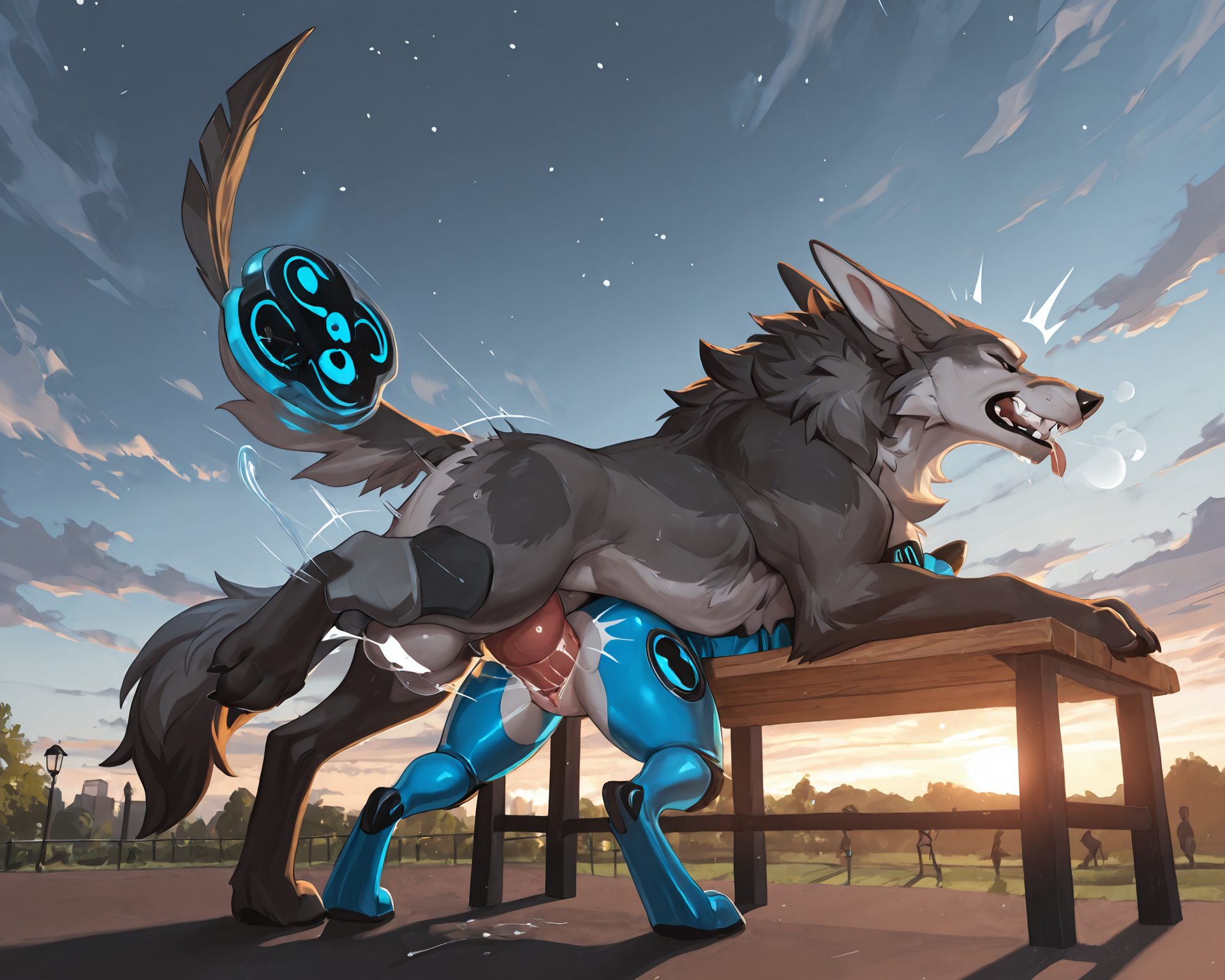 by_kluclew:1.5, duo, protogen, anthro, avali, protogen_avali, protogen_avali, hybrid, blue_fur, female, thin, slender, small_breasts, small_waist, jagged_mouth, digitigrade, three_toes, four_fingers, sweatpants, crop_top, sitting, exposed_pussy, surprised, scared_face, distress, explicitly_stated_non-consent, screaming, presenting_vulva, barely_visible_vulva, clothing_lift, presenting_breasts, exposed_breast, sitting_on_bench, on_side BREAK wolf, feral, quadruped, grey_fur, standing, all_fours, panting, erection, canine_penis, knot, huge_penis, huge_balls, penis_in_vagina, balls_deep, mounting, rough_sex, thrust_lines, thrusting, heavy_thrusting BREAK male/female, male_feral, female_anthro, female_protogen, male_wolf, vaginal, vaginal_penetration, ridiculous_fit, extreme_penetration, extremely_thick_penetration, stretched_pussy, anus, bestiality, intraspecies_bestiality, male_penetrating_female, sunny, park, populated_park, detailed_fur, being_watched, crowd, park_bench, leg_glider_position, one_leg_up