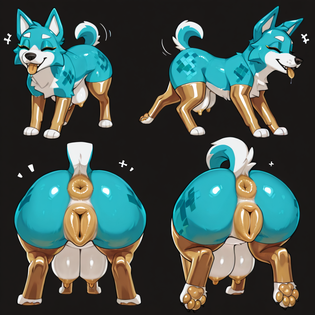 by_Fluffy_Kevlar, eyes_closed, Minecraft_style, simple_art, toon_art, cartoon, simple_body, Solo, worm's-eye_view, feral, dog_Minecraft, pup, blue_body, two_tone_body, gold_soles, gold_paws, gold_pawpads, hyper_pawpads, hyper_soles, 4_toes, massive_pussy, huge_pussy, hyper_pussy, hyper_labia, huge_labia, massive_labia, hyper_anus, massive_anus, swollen_pussy, huge_teats, massive_teats, hyper_teats, long_nipples, huge_nipples, darkened_genitalia, low_poly, blocky_art, low_poly_body, low_poly_teats, low_poly_ass, geometric_body, voxels, voxel_art_style, gold_eyeliner, gold_lipstick, gold_legwear, gold_armwear, canine_genitalia, canine_vulva, canine_pussy, gold_pussy, metallic_pussy, metallic_anus, gold_anus, gold_labia, short, underweight, detailed_pussy, detailed_anus, rubber_skin, glossy_body, 4_legs, multiple_angles, multiple_poses, multiple_positions, geometric_body, angular, black_background,