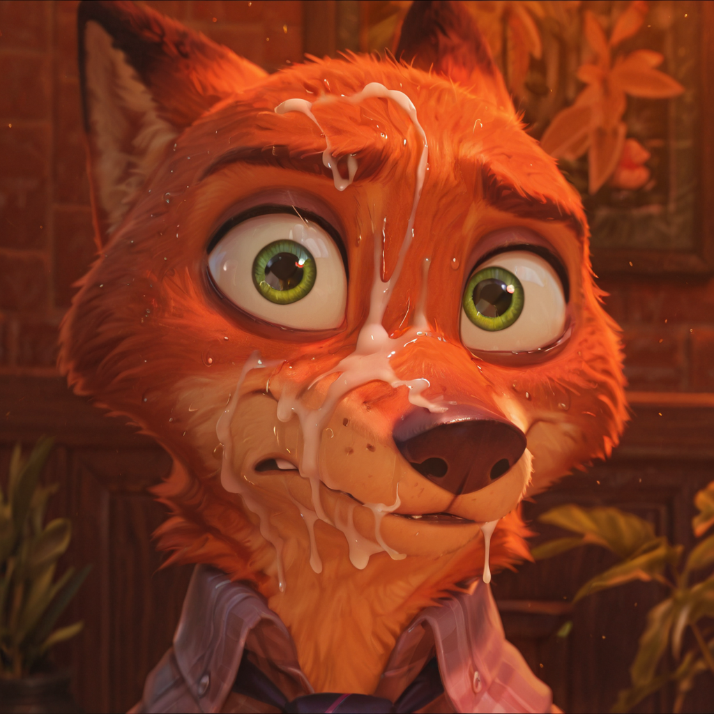 solo, anthro, male, fox, zootopia, nick_wilde, after_sex, cum, cum_on_face, (excessive_cum:1.3),  worried,