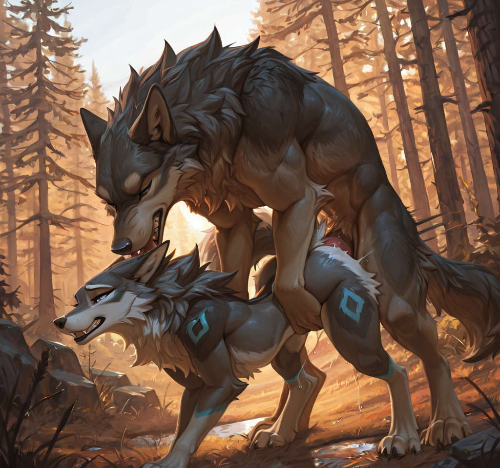 by_kluclew:1.5, bestiality, intraspecies_bestiality, wolf_penetrating_furred_dragon