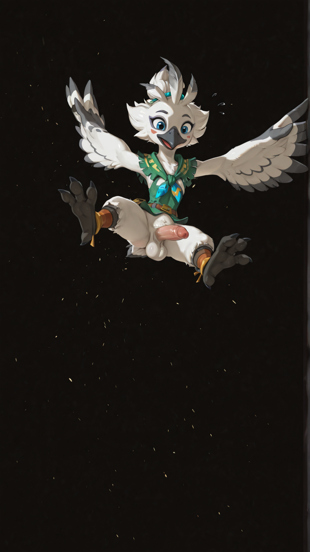 solo, anthro, avia, the_legend_of_zelda, rito, tulin, tulin_(tloz), flying, spread_legs, penis, balls,