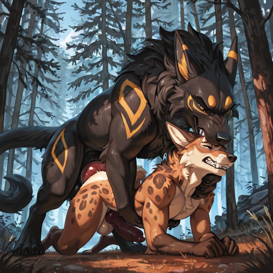 feral_penetrating_anthro, male_penetrating_male, huge_penis, animal_genitalia, feral, male, feral_on_top, dominant_feral, bite,