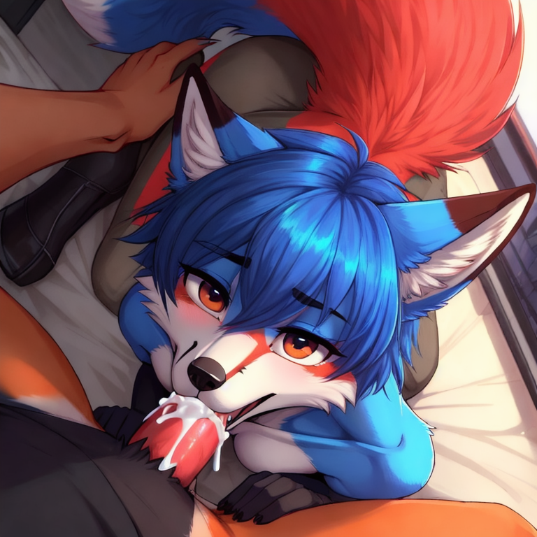blue_fur, fox with short hair getting fucked_silly,  by a red_fur, fox cum_on_penis,