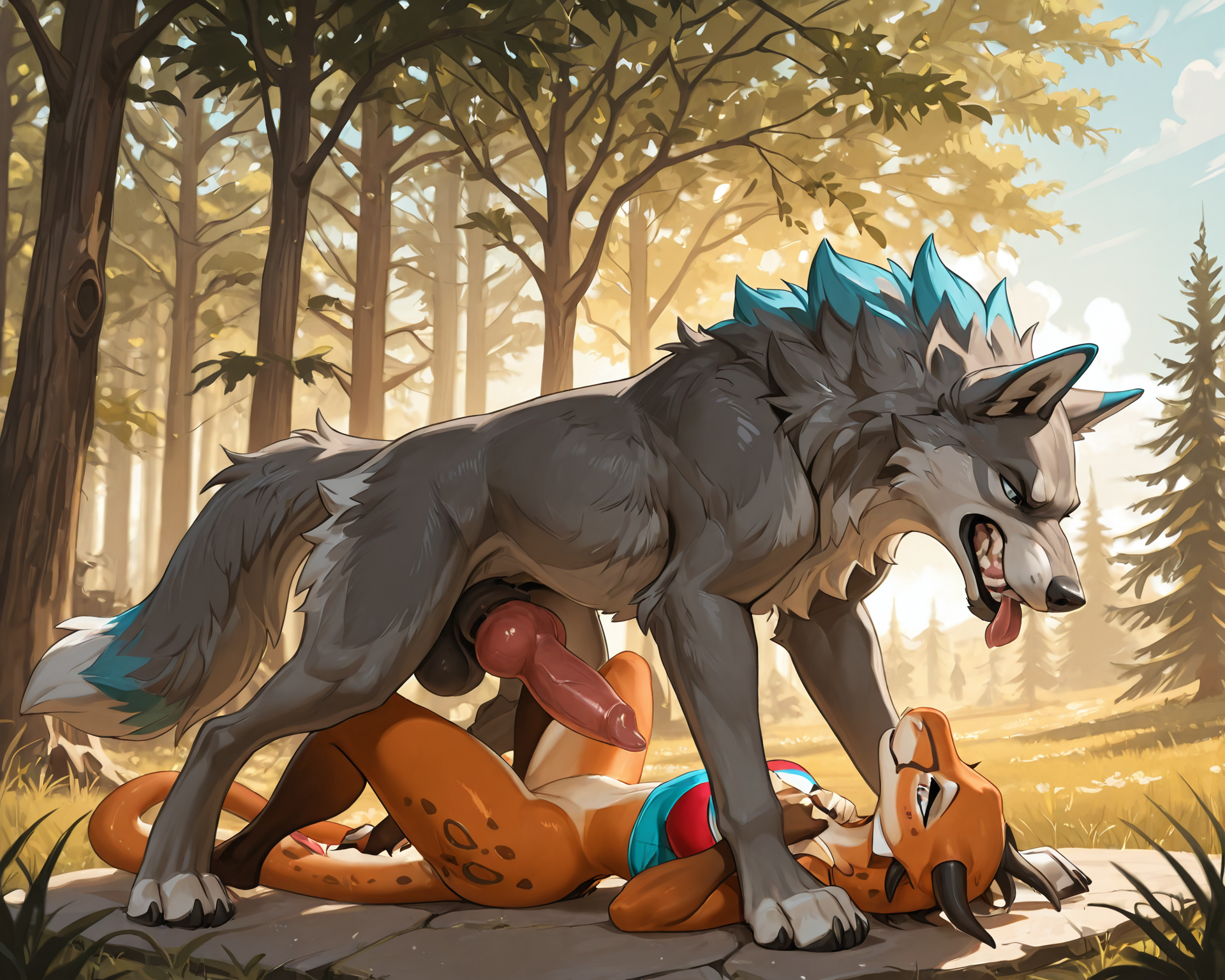 by_kluclew:1.5, duo, protogen, anthro, avali, protogen_avali, hybrid, blue_fur, female, thin, slender, small_breasts, small_waist, jagged_mouth, digitigrade, three_toes, four_fingers, sweatpants, crop_top, sunny, park, populated_park, detailed_fur, being_watched, crowd, park_bench, sitting, exposed_pussy, surprised, presenting_vulva, barely_visible_vulva, clothing_lift, presenting_breasts, exposed_breast BREAK wolf, feral, quadruped, grey_fur, standing, all_fours, snarling, erection, canine_penis, knot, huge_penis, huge_balls, clitoral_masturbation, licking_pussy BREAK male/female, male_feral, female_anthro, imminent_sex, imminent_oral, bestiality, intraspecies_bestiality