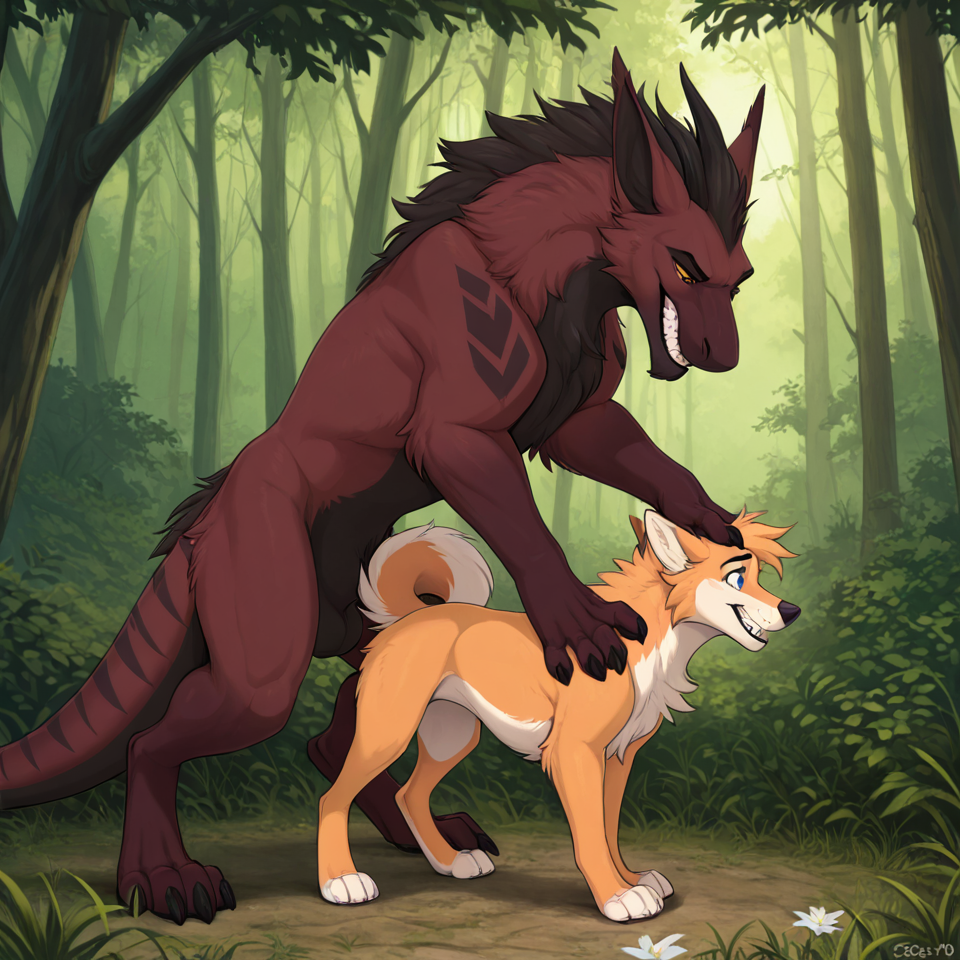 male/male, feral, anthro_on_feral, detached_sheath,