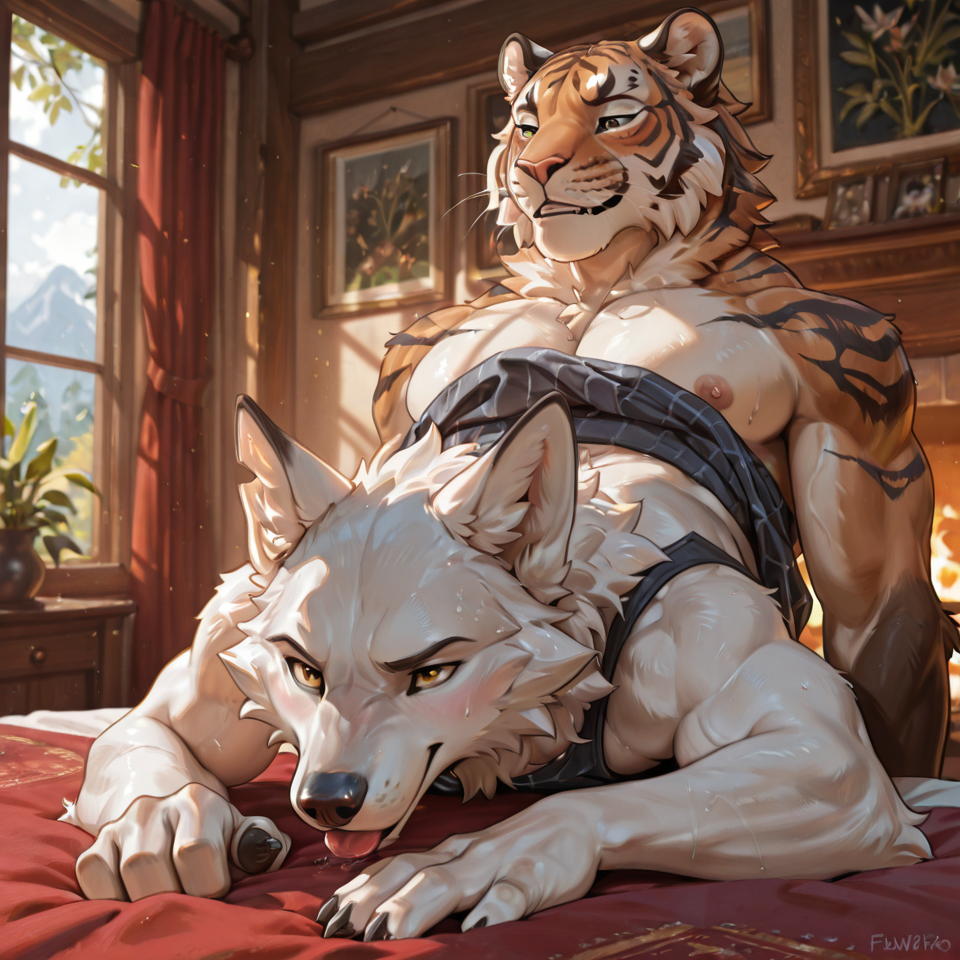 By_chinie duo tiger male dominant_male, break, white wolf submissive_male,