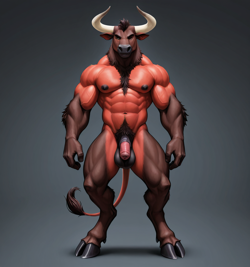 Anthropomorphic black minotaur man, fully anthro, full fur covered body, digitigrade legs, bovine hooves, , non-bovine face structure, bull-like facial proportions, expressive bovine ears, thin tail, anthro minotaur body proportions, animal-like anatomy, furry character, muscular anthro build, strong digitigrade legs, anthropomorphic minotaur man, not human, full furry character Confident stance, bold personality, greek island setting, photorealistic furry anthro character fully anthropomorphic animal character, non-human anatomy, furry anthro character, animal face, bovine muzzle anthropomorphic minotaur furry character, NOT human, animal head, bovine muzzle, fur covered body, digitigrade legs, paw hands, hoove feet, full anthro anatomy naked, fully_sheathed, sheathed_bovine_penis, bovine_genitalia, red_penis, big_balls, full_balls,