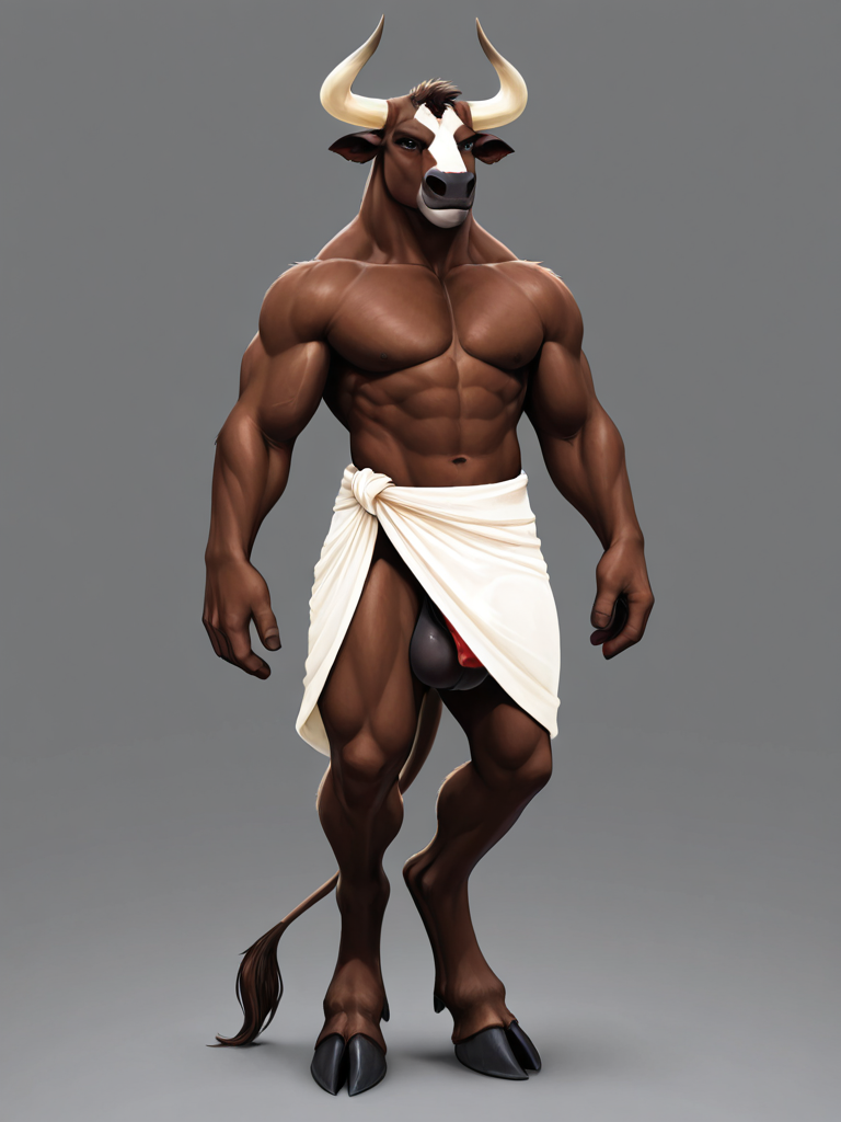 Anthropomorphic black minotaur man, fully anthro, full fur covered body, digitigrade legs, bovine hooves, , non-bovine face structure, bull-like facial proportions, expressive bovine ears, thin tail, anthro minotaur body proportions, animal-like anatomy, furry character, muscular anthro build, strong digitigrade legs, anthropomorphic minotaur man, not human, full furry character Confident stance, bold personality, greek island setting, photorealistic furry anthro character fully anthropomorphic animal character, non-human anatomy, furry anthro character, animal face, bovine muzzle anthropomorphic minotaur furry character, NOT human, animal head, bovine muzzle, fur covered body, digitigrade legs, paw hands, hoove feet, full anthro anatomy naked, fully_sheathed, sheathed_bovine_penis, bovine_genitalia, red_penis, big_balls, full_balls, greek toga, toga clothing, reveling clothing,