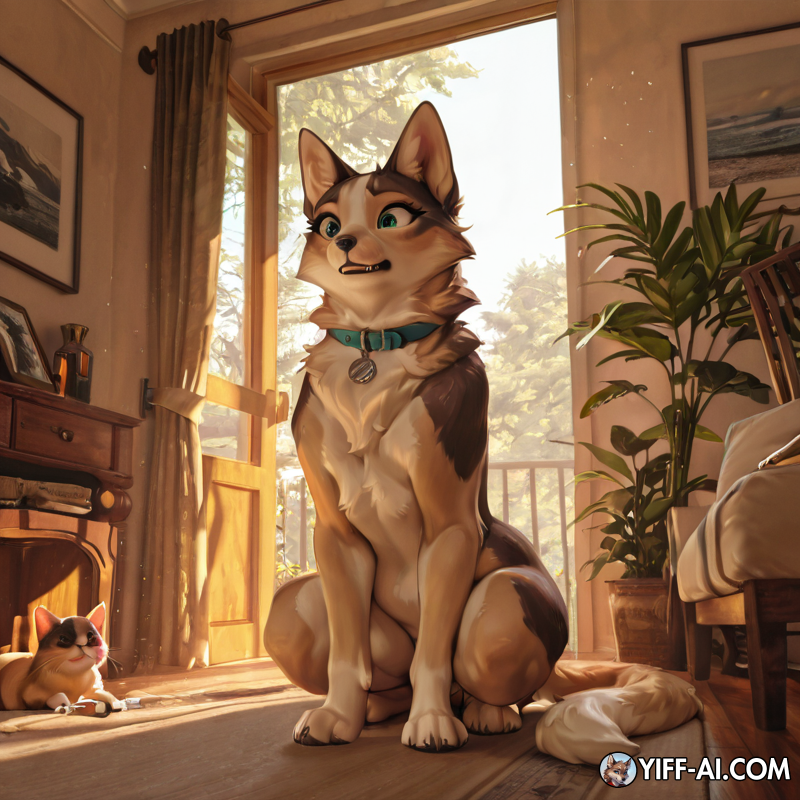 1girl, female, hybrid, dog, cat