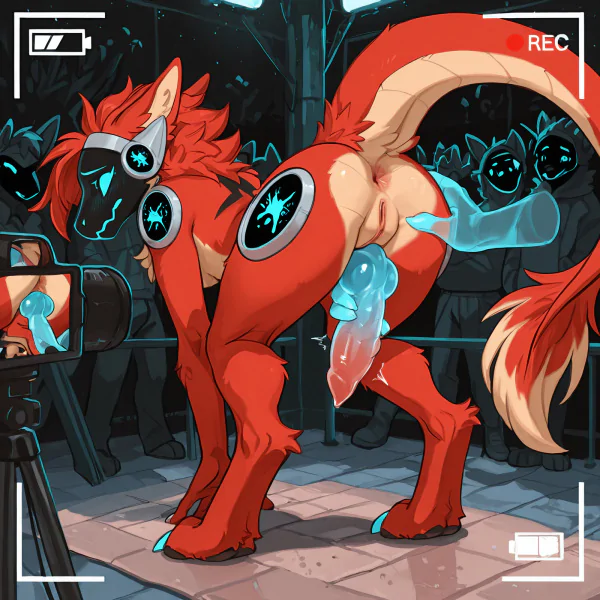 by sleepymuzzle, female, tomboy, slim_anthro, hybrid, protogen, dragon, furred_dragon, solo, standing, digitigrade, toe_claws, open_toe_footwear, digitigrade_footwear, three_toed_claws, pussy, detailed_background, embarrassed, exhibitionism, red_fur,  worried_look, scared, crowded_market, disembodied_hand_restraining, side_view, being_watched, crowd, group_masturbation, masturbating_crowd, shocked_watchers, anus, watching_furries, degradation, taunting, insulting, video_camera, recording, disembodied_hand, translucent_hands, disembodied_hand_spreading_ass, disembodied_penis, disembodied_penis, disembodied_penis_teasing_pussy, translucent_penis, dragon_penis, knot, imminent_sex, imminent_vaginal