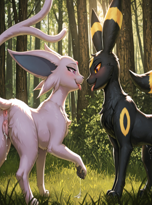 (by ruadri:1.3),(by f-r95:1.1), (by hioshiru:1.1), (3d:1.3),(hdr:1.3),(masterpice:1.3),(best quality:1.3),forest,grass detailed background,duo,pokemon, (realistic:1.1),(perfect shot:1.1),(side view:1.3) 
(close-up:1.1),((umbreon:1.1),(feral:1.2),(male umbreon:1.1),(fur by hioshiru:1.1),(umbreon fur:1.1),(canine penis:1.1),(cum),(eyes half lidded:1.1),(lust:1.1),(aroused:1.1),(blush:1.1),(tongue looling out:1.1),(eyes by f-r95 focus:1.1),(beautiful pupils:1.1),(perfect eyes:1.1),(paws by hioshiru:1.1),
(perfect body proportions:1.1),(pink anus)),((espeon:1.1),(feral:1.2),(female espeon:1.1),(fur by hioshiru:1.1),(espeon fur:1.1),(canine pussy:1.1),(black pussy:1.1),(pussy fluids:1.1),(seductive look:1.1),(mischevious smile),blush,(eyes by f-r95:1.1),(paws by hioshiru),(beautiful pupils:1.1),(perfect eyes:1.1),(espeon tail:1.1),
(perfect body proportions:1.1),pink anus),((espeo rubs umbreon's penis:1),(handjob),(espeon rubs her body over umbreon's body),(standing))