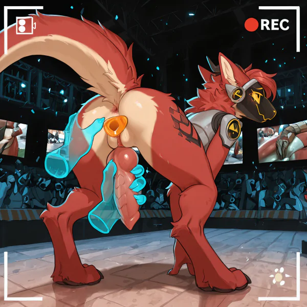 by sleepymuzzle, female, tomboy, slim_anthro, hybrid, protogen, dragon, furred_dragon, solo, standing, digitigrade, toe_claws, open_toe_footwear, digitigrade_footwear, three_toed_claws, pussy, detailed_background, embarrassed, exhibitionism, red_fur,  worried_look, scared, crowded_market, disembodied_hand_restraining, side_view, being_watched, crowd, group_masturbation, masturbating_crowd, shocked_watchers, anus, watching_furries, degradation, taunting, insulting, video_camera, recording, disembodied_hand, translucent_hands, disembodied_hand_spreading_ass, disembodied_penis, disembodied_penis, disembodied_penis_teasing_pussy, translucent_penis, dragon_penis, knot, imminent_sex, imminent_vaginal