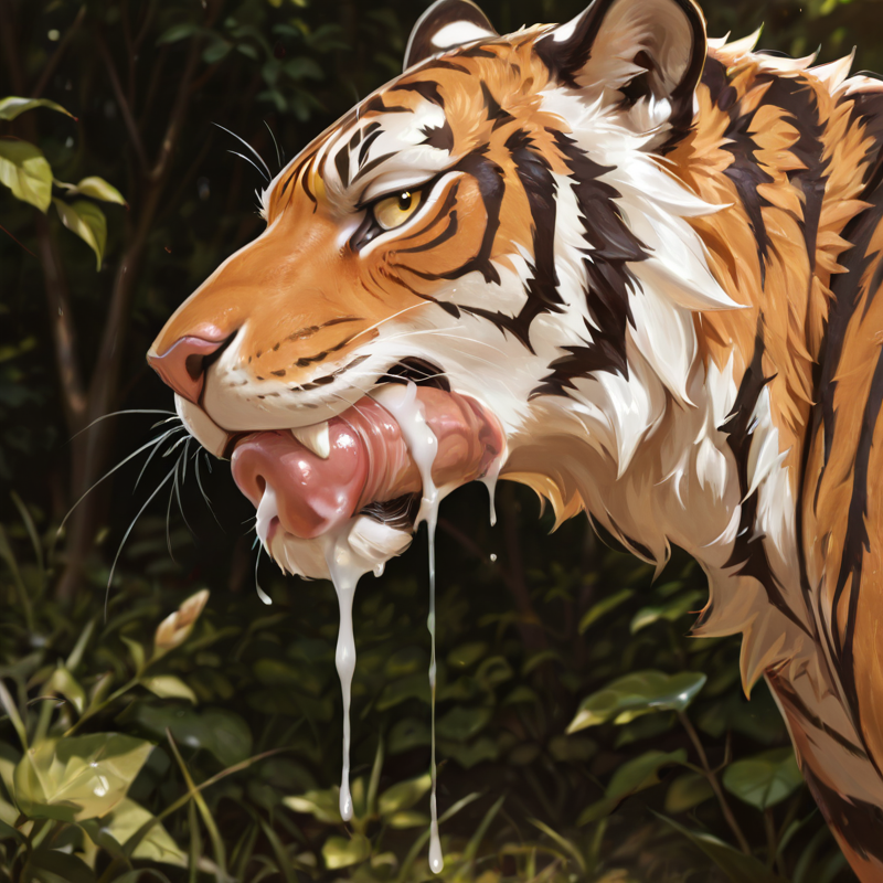 solo, tiger, realistic_feral, realistic_penis_size, anatomically_correct, anatomically_correct_genitalia, anatomically_correct_penis, feral, male, cum, side_view, looking_at_viewer,