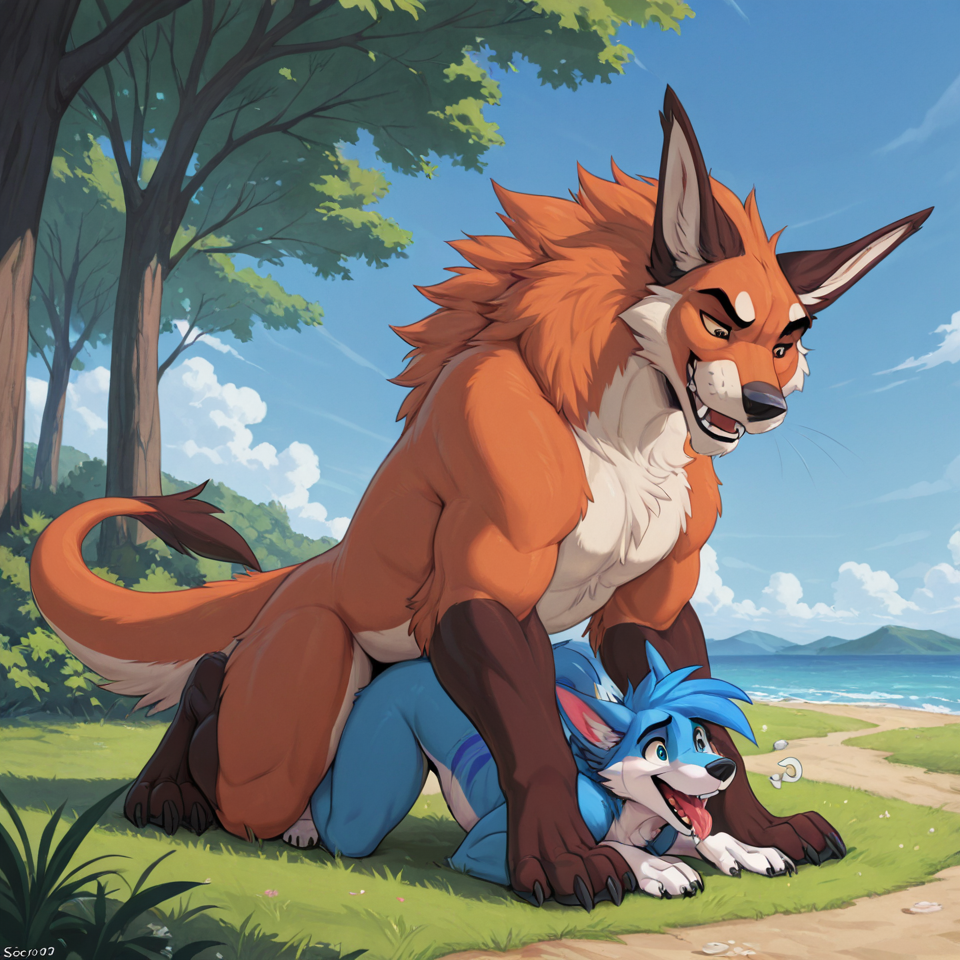 male/male, feral, anthro_on_feral,