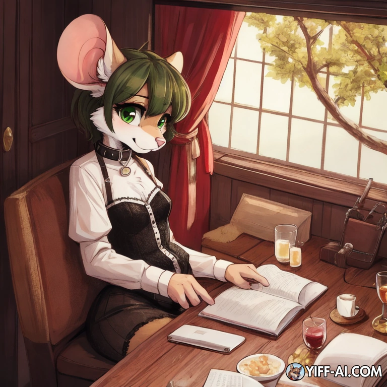 anthro, canine_genitalia, multicolored_fur, collar, green_eyes, mouse_girl, small_breasts, short_anthro, herm, solo, full_body, viotlet_and_green_fur