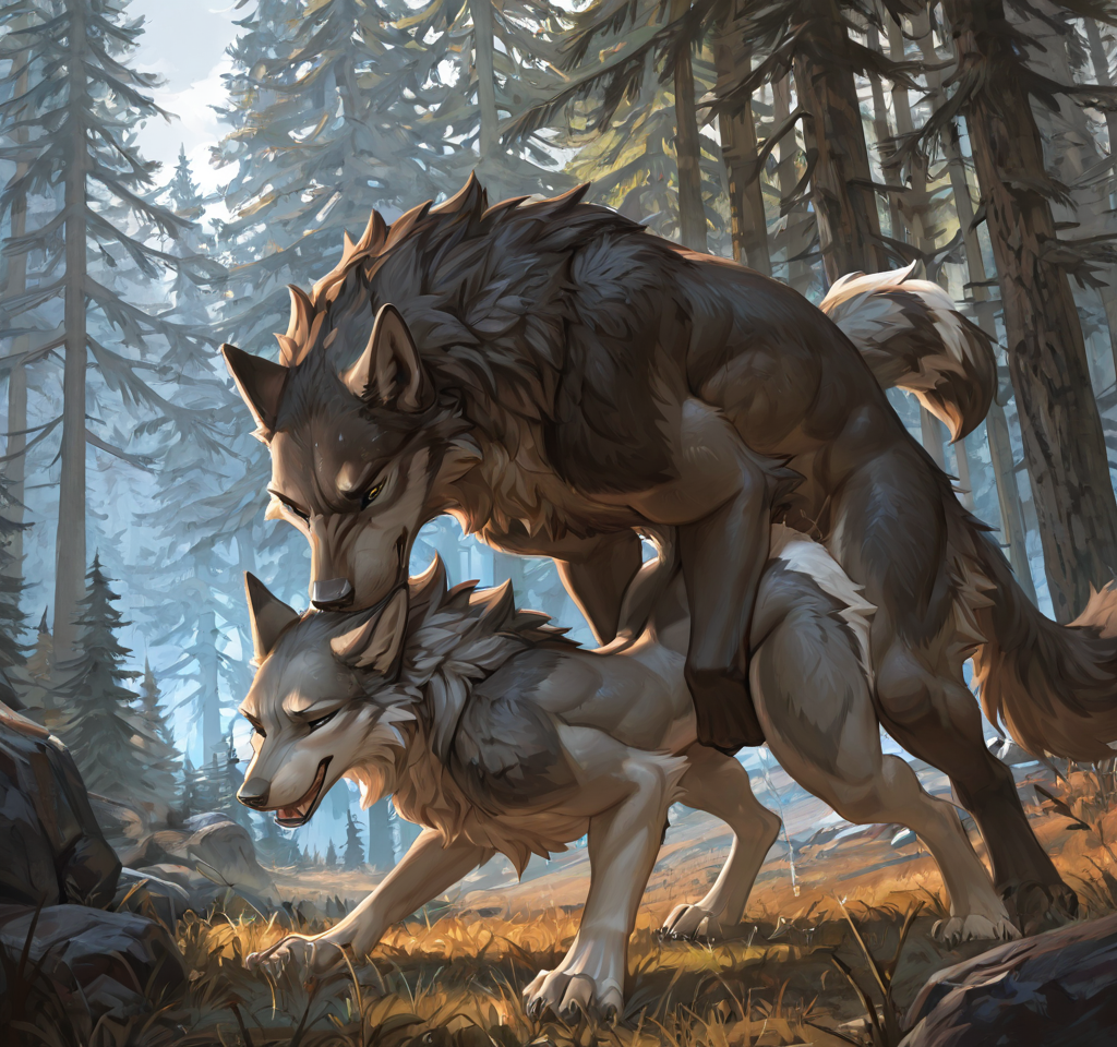 by_kluclew:1.5, bestiality, intraspecies_bestiality, feral_penetrating_anthro, wolf_penetrating_furred_dragon, mounting, mounting_position